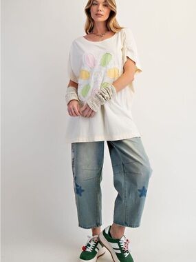 EASEL FLOWER PATCH MINERAL WASHED KNIT TUNIC